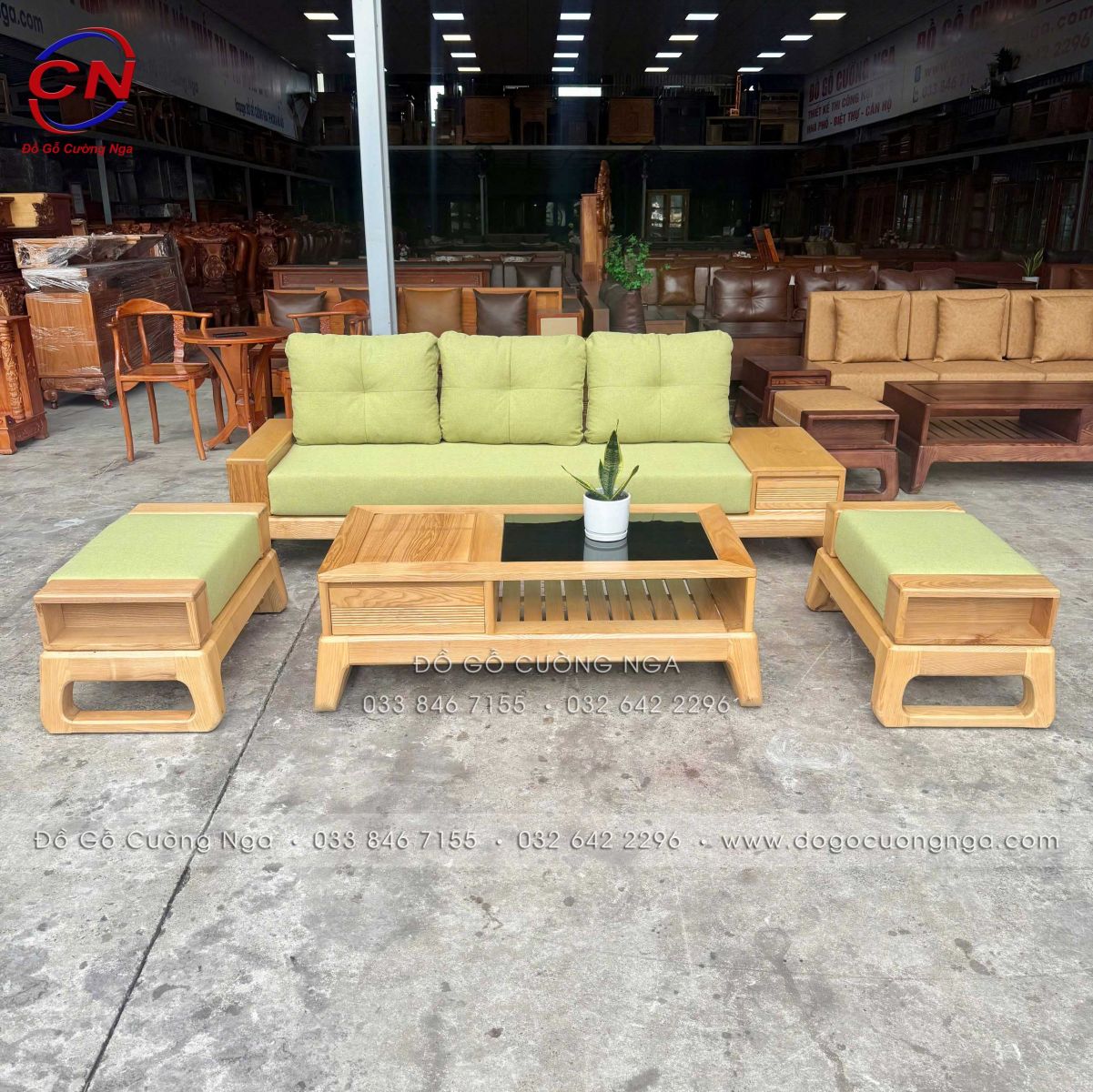 sofa văng 2m35 gỗ sồi màu tự nhiên