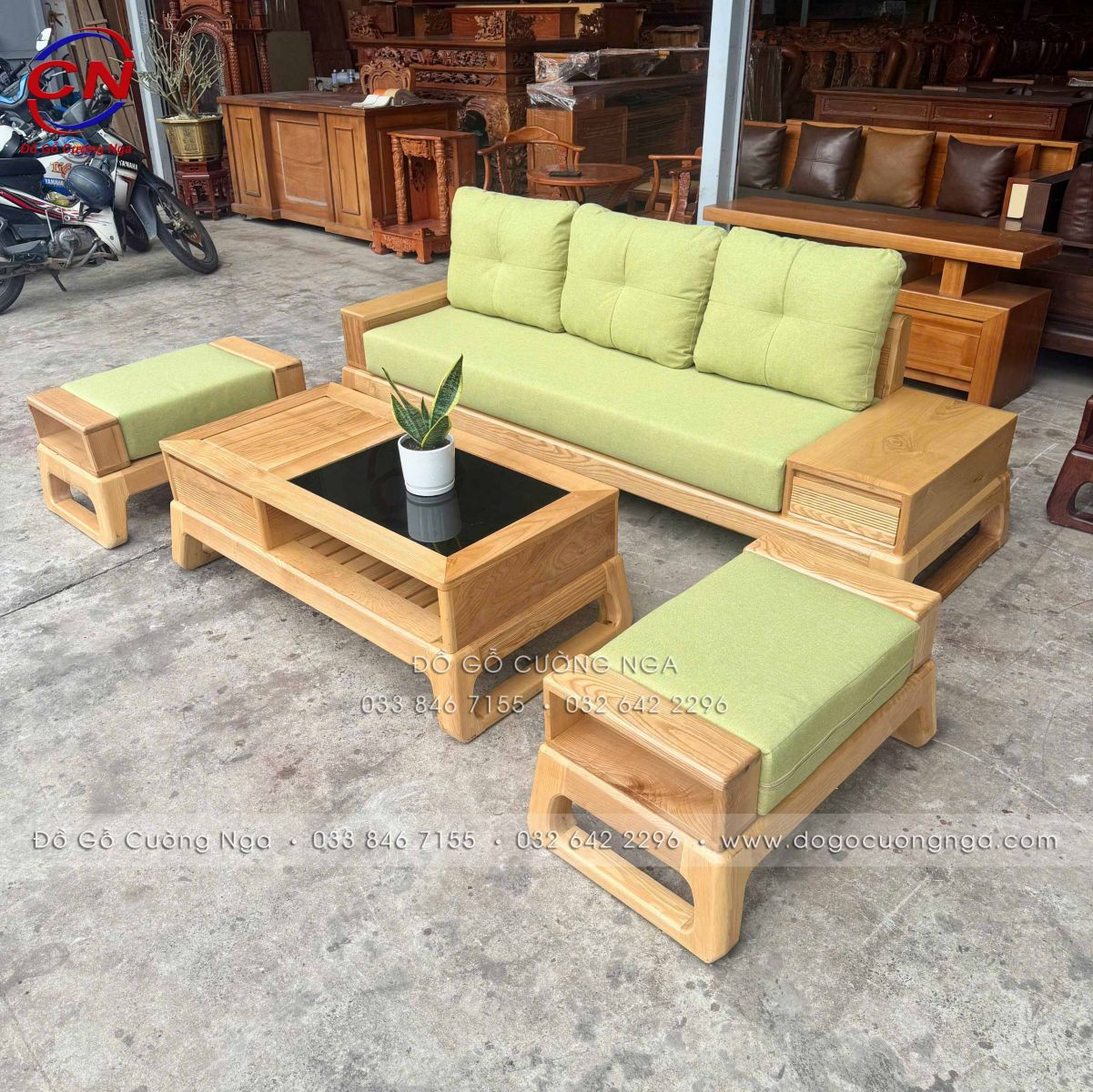 sofa văng 2m35 gỗ sồi màu tự nhiên