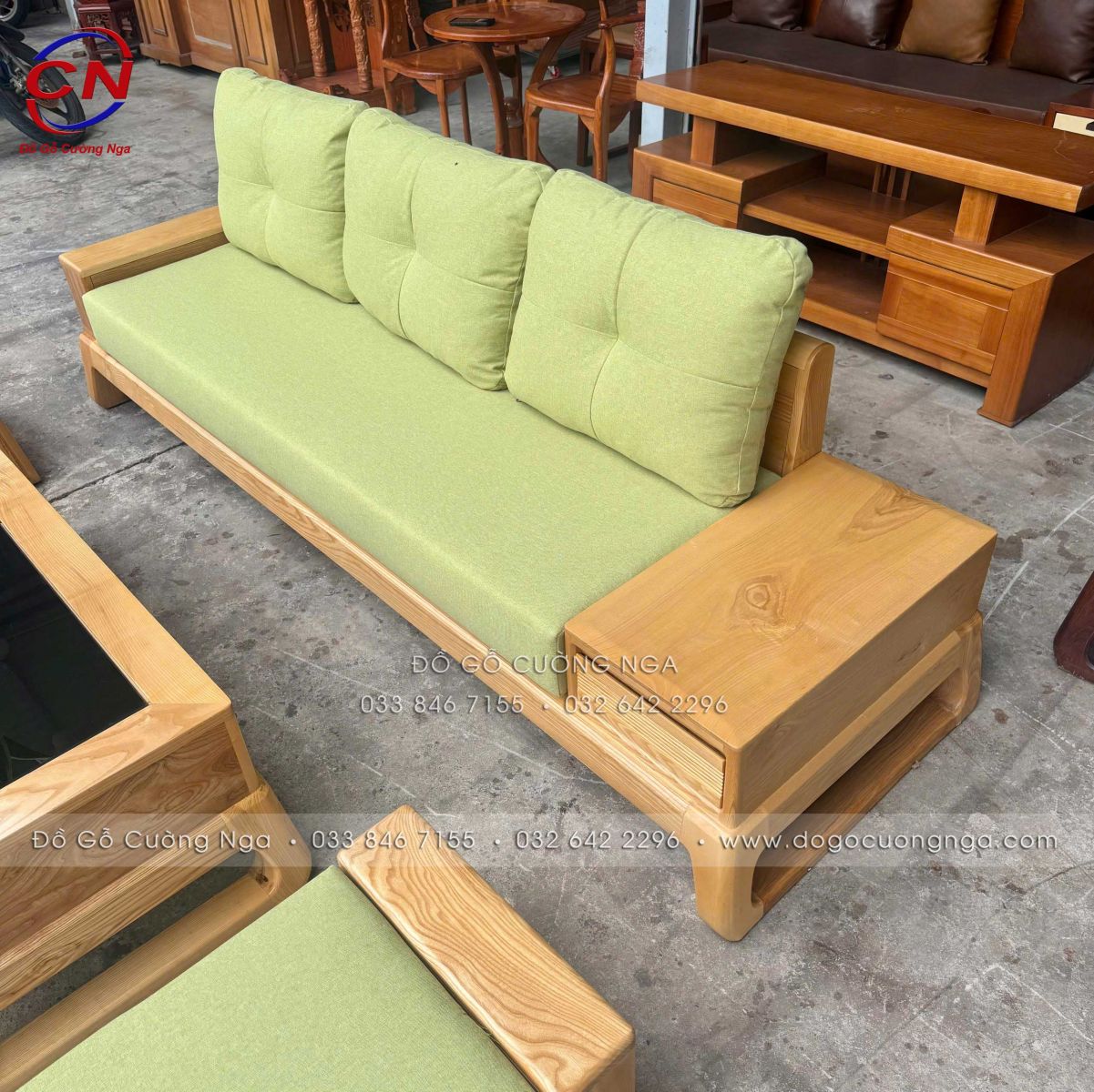 sofa văng 2m35 gỗ sồi màu tự nhiên