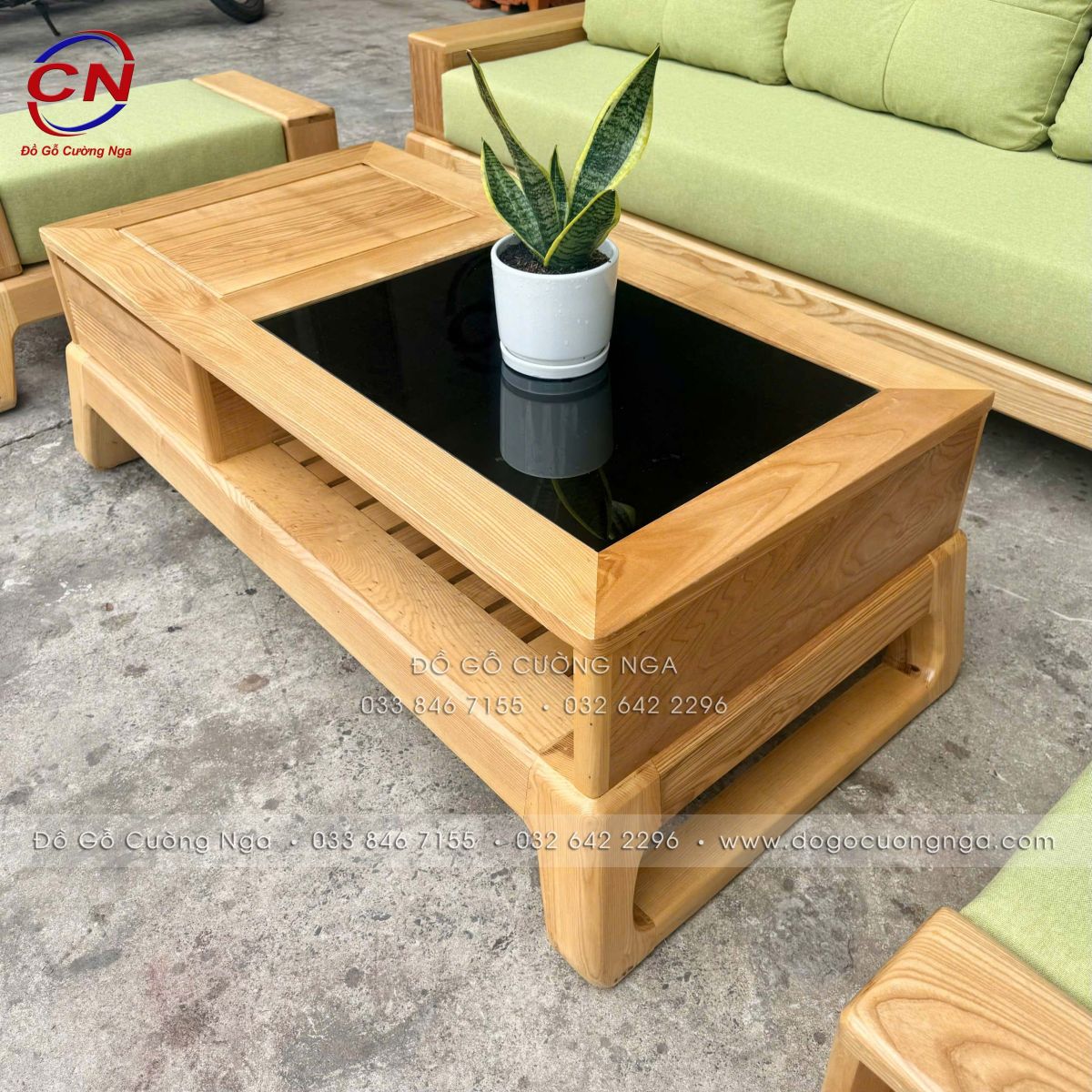 sofa văng 2m35 gỗ sồi màu tự nhiên