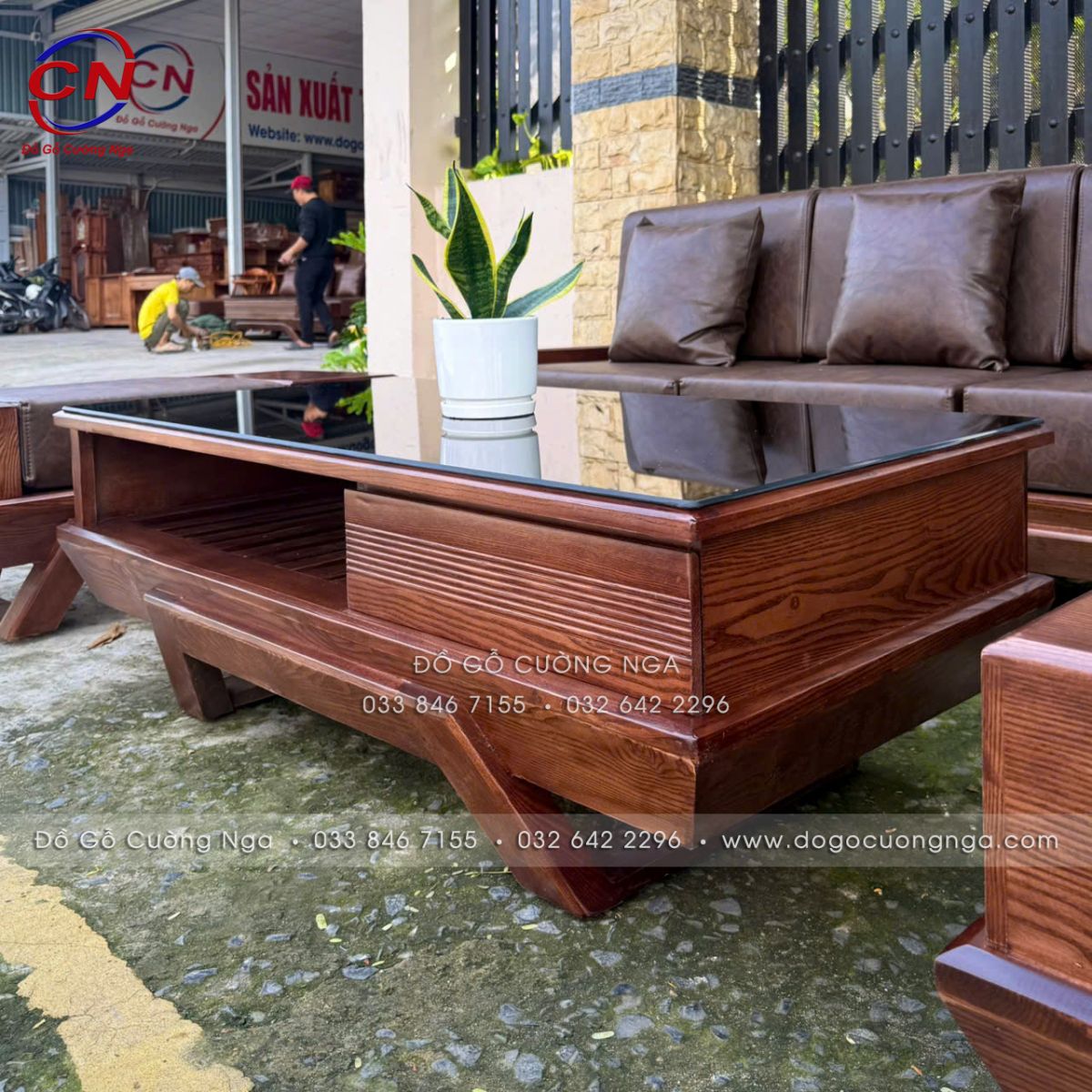 Sofa Văng Gỗ Sồi Nga Chân Thuyền Màu Óc Chó Kèm Nệm
