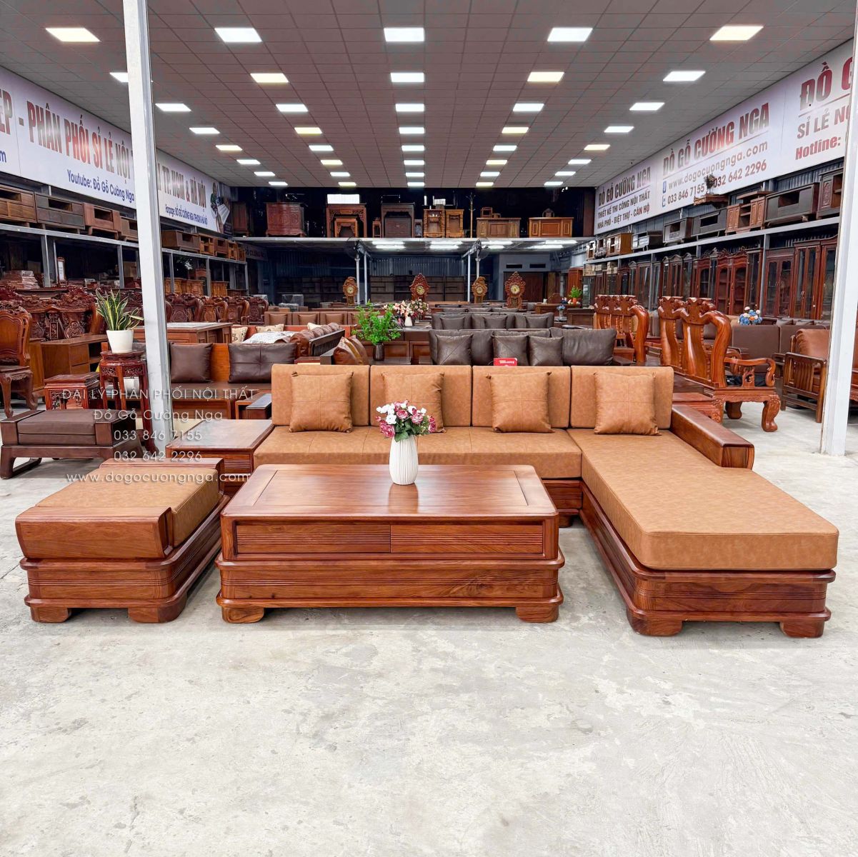 sofa gỗ hương vàng góc L