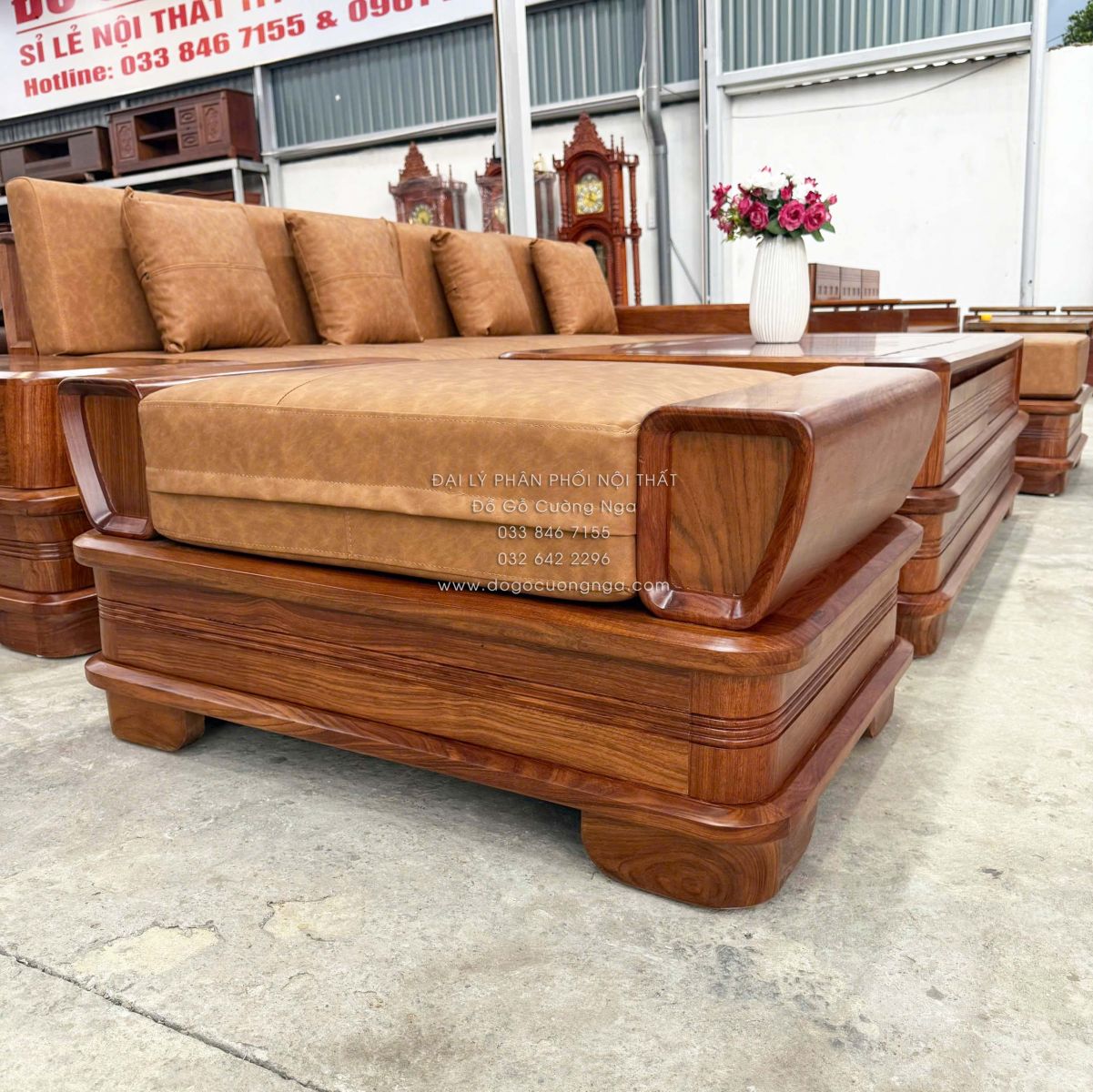 sofa gỗ hương vàng góc L