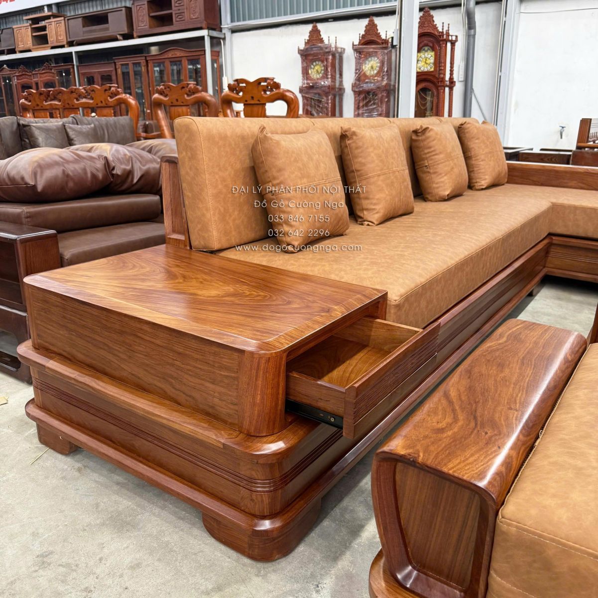 sofa gỗ hương vàng góc L