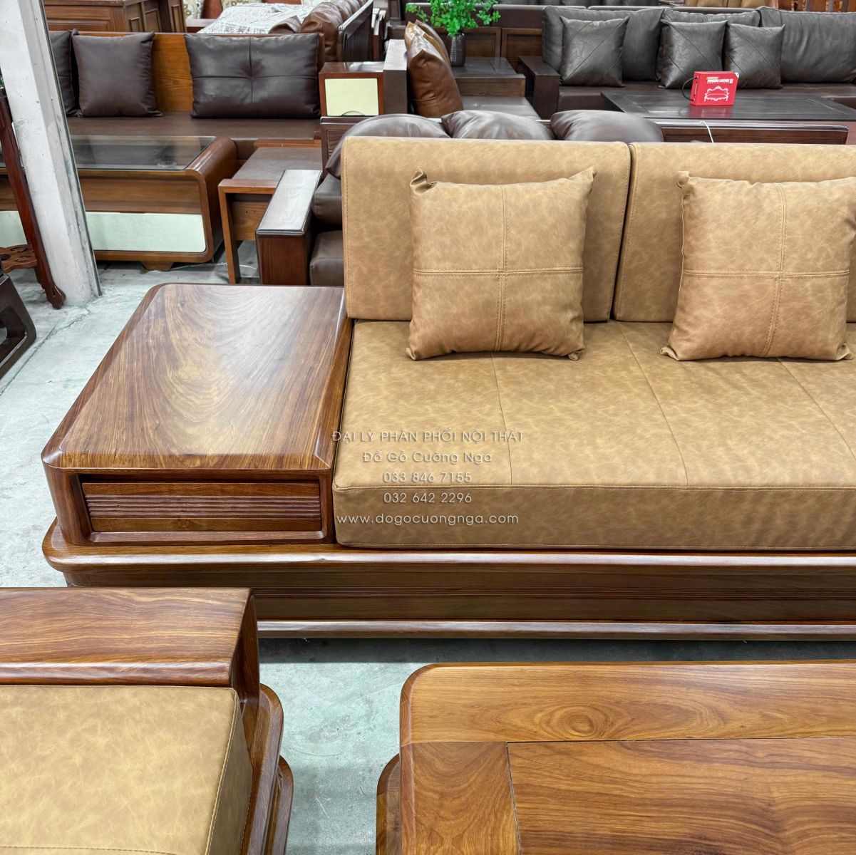 sofa gỗ hương vàng góc L