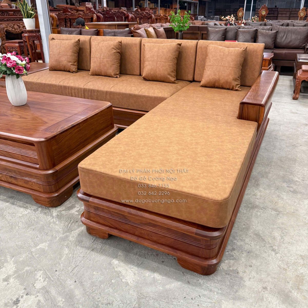 sofa gỗ hương vàng góc L