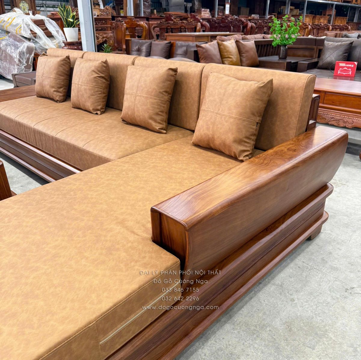 sofa gỗ hương vàng góc L