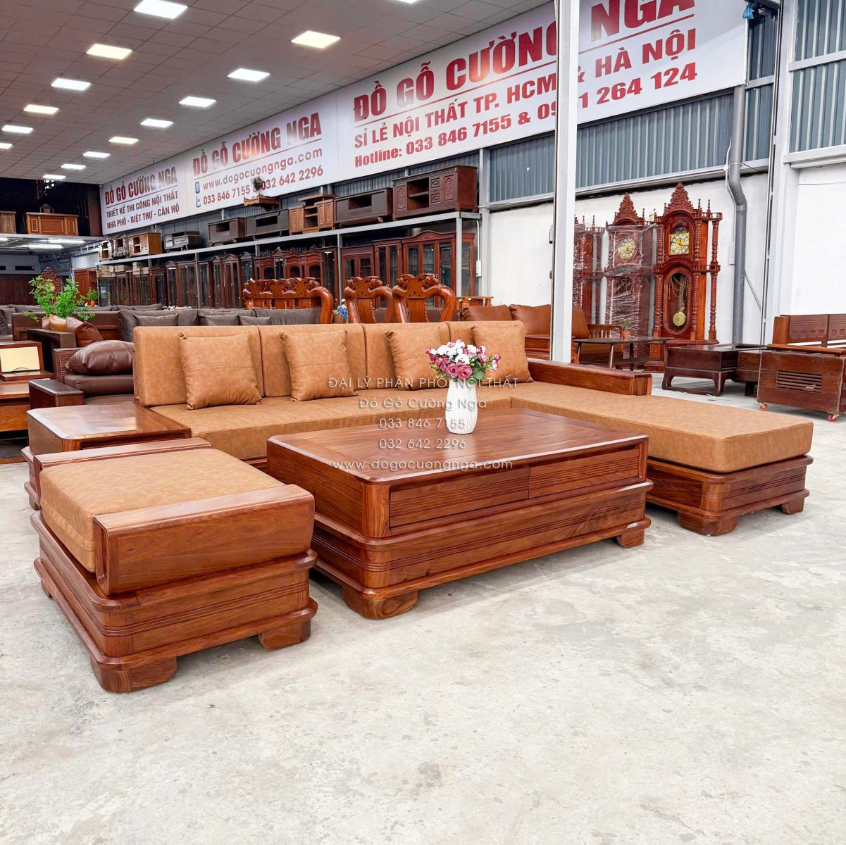 sofa gỗ hương vàng góc L