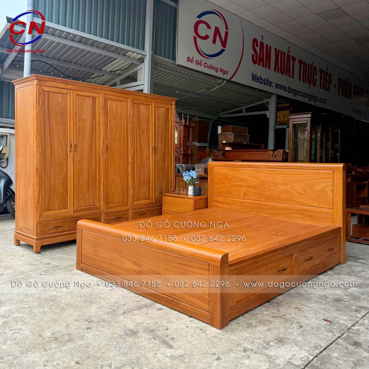 Combo Phòng Ngủ 3 Chi Tiết Gỗ Gõ Đỏ 100%