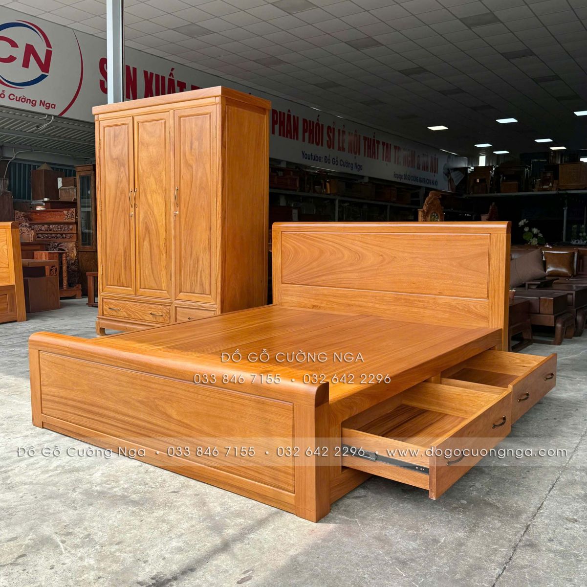 Combo phòng ngủ gỗ gõ đỏ 2 chi tiết hiện đại