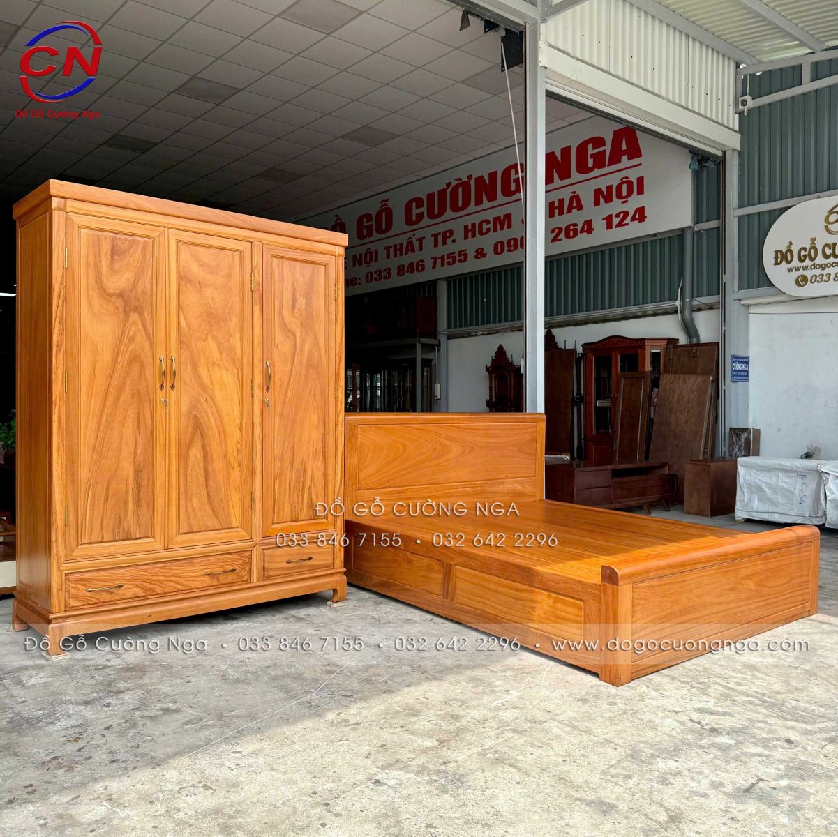 Combo phòng ngủ gỗ gõ đỏ 2 chi tiết hiện đại