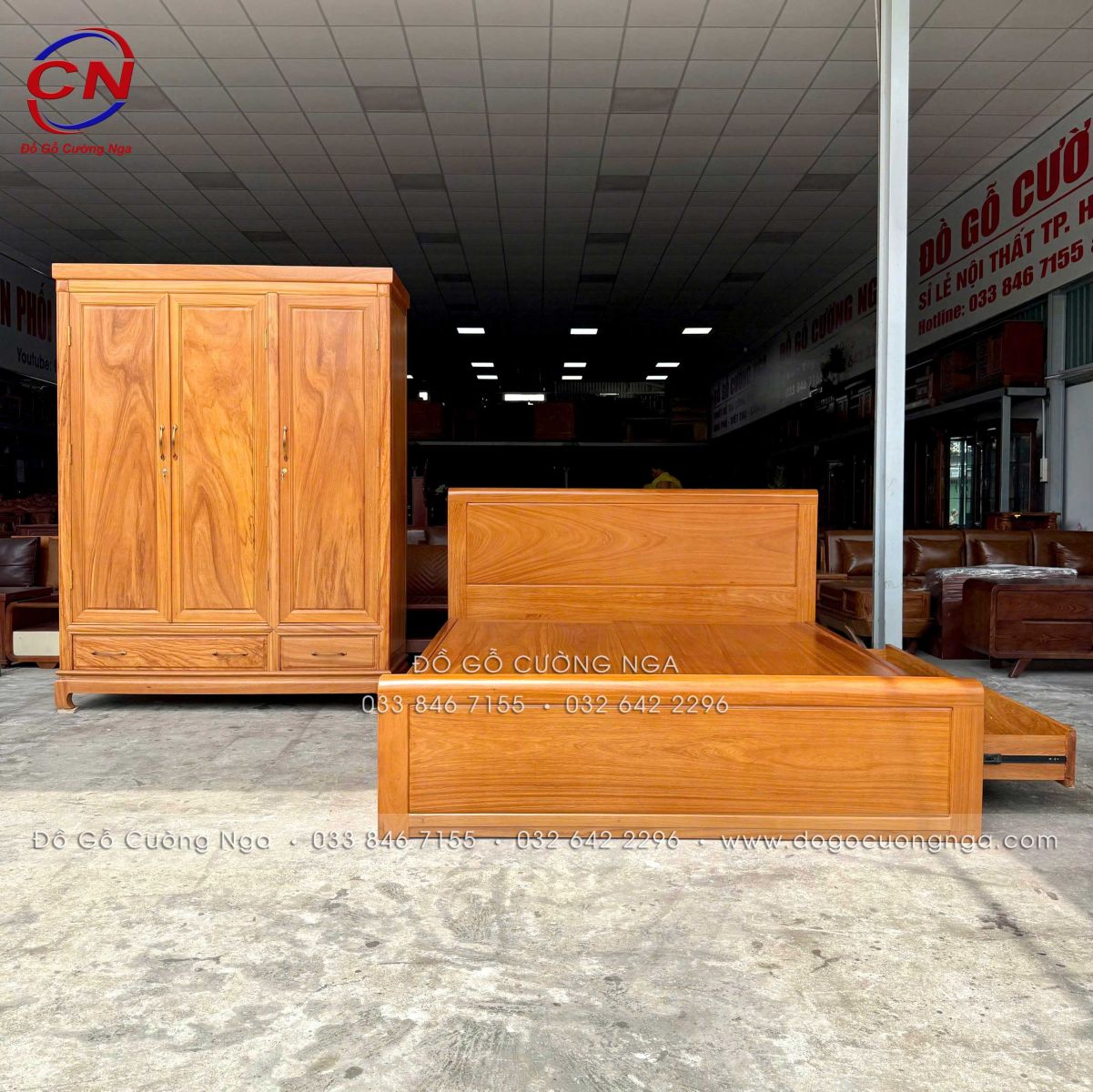 Combo phòng ngủ gỗ gõ đỏ 2 chi tiết hiện đại