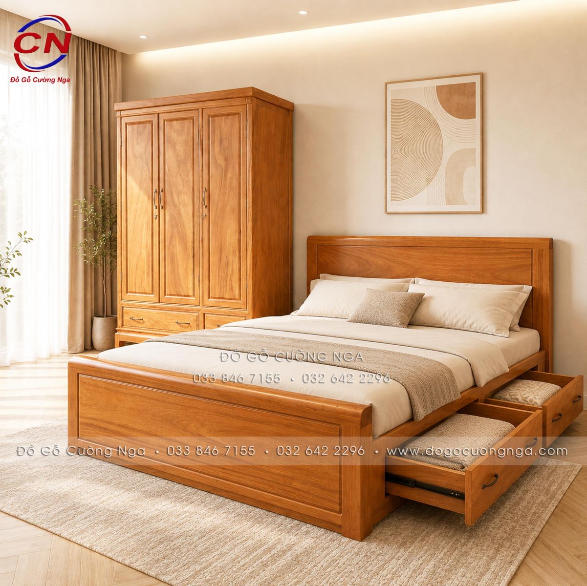 Combo phòng ngủ gỗ gõ đỏ 2 chi tiết hiện đại
