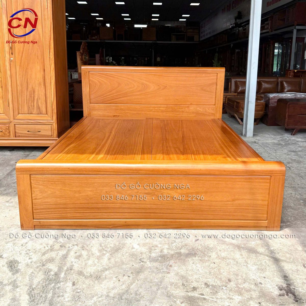 giường phản liền 2 ngăn kéo gỗ gõ đỏ 100%