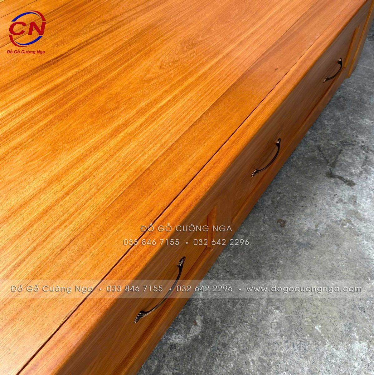 giường phản liền 2 ngăn kéo gỗ gõ đỏ 100%