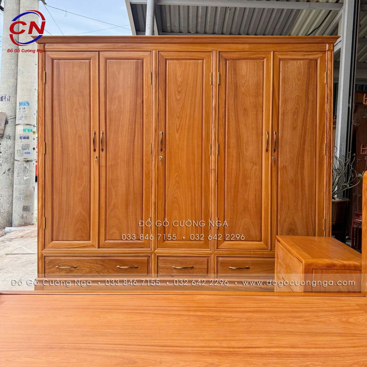 tủ áo 5 cánh gỗ gõ đỏ 100% dài 2m4
