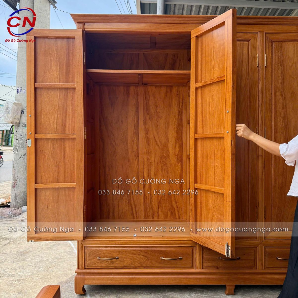 tủ áo 5 cánh gỗ gõ đỏ 100% dài 2m4