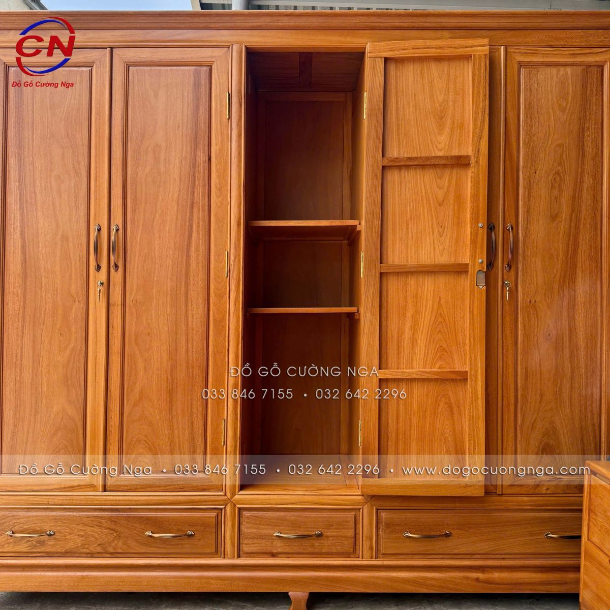 tủ áo 5 cánh gỗ gõ đỏ 100% dài 2m4