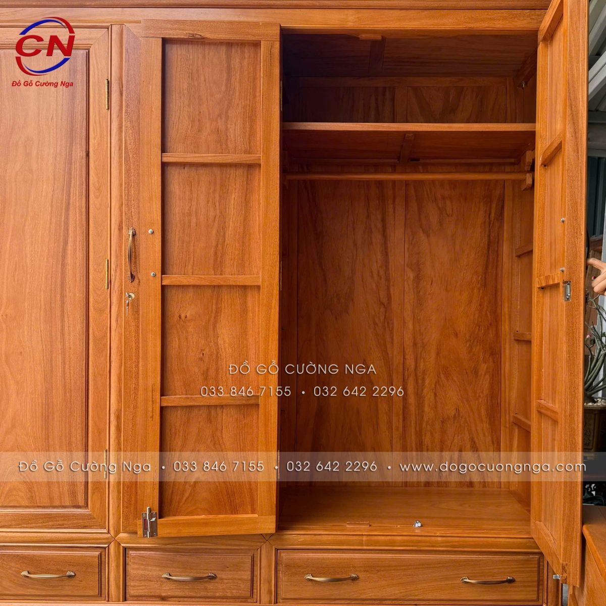 tủ áo 5 cánh gỗ gõ đỏ 100% dài 2m4