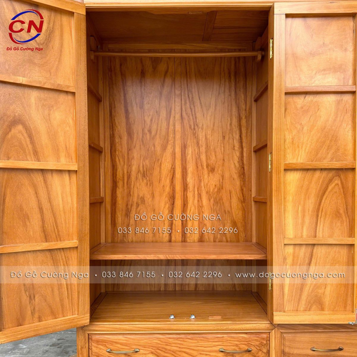 Tủ áo gỗ gõ đỏ 3 cánh hiện đại