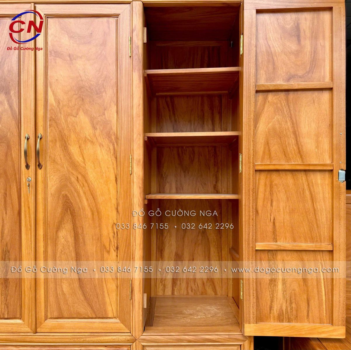 Tủ áo gỗ gõ đỏ 3 cánh hiện đại