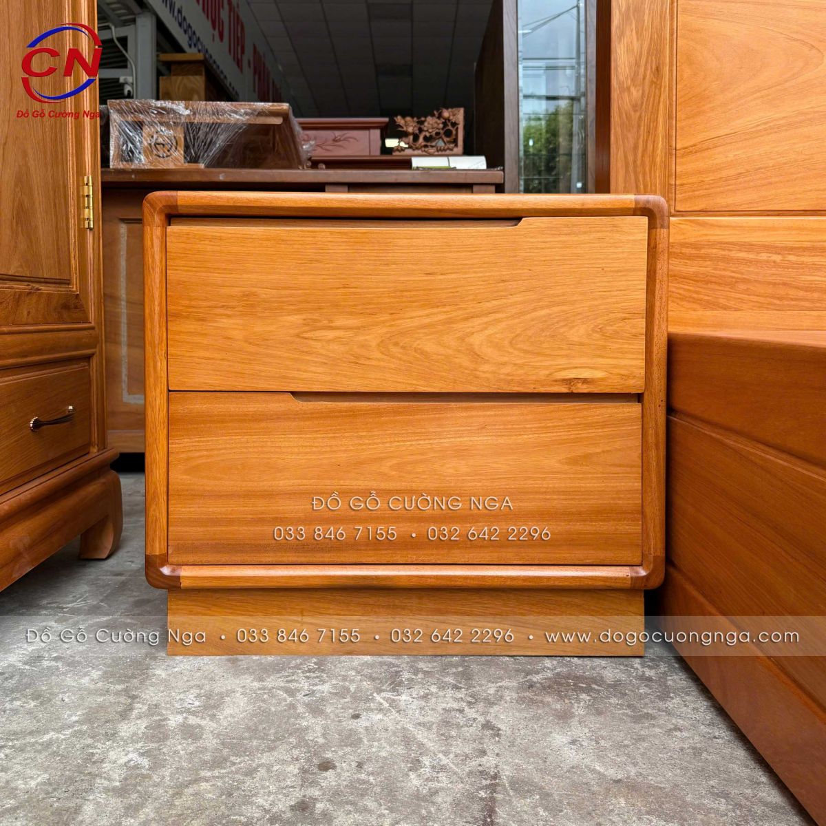 tủ đầu giường 2 ngăn kéo gỗ gõ đỏ 100%