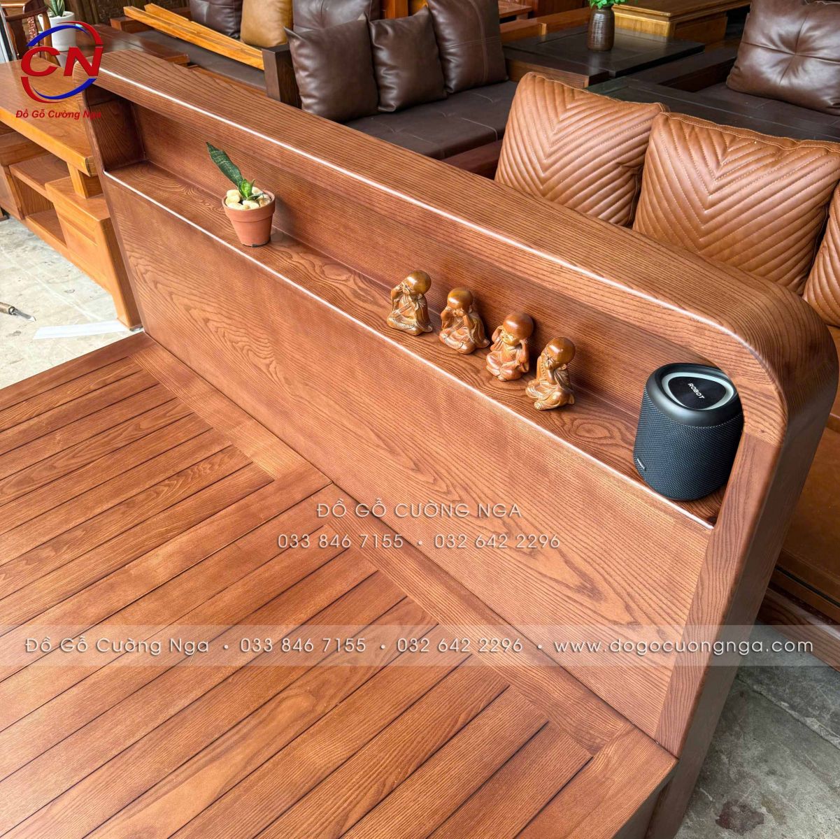 giường ngủ gỗ Sồi màu Óc Chó 2 ngăn kéo