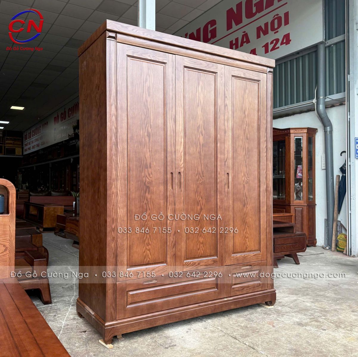 tủ áo gỗ Sồi màu óc chó 3 cánh