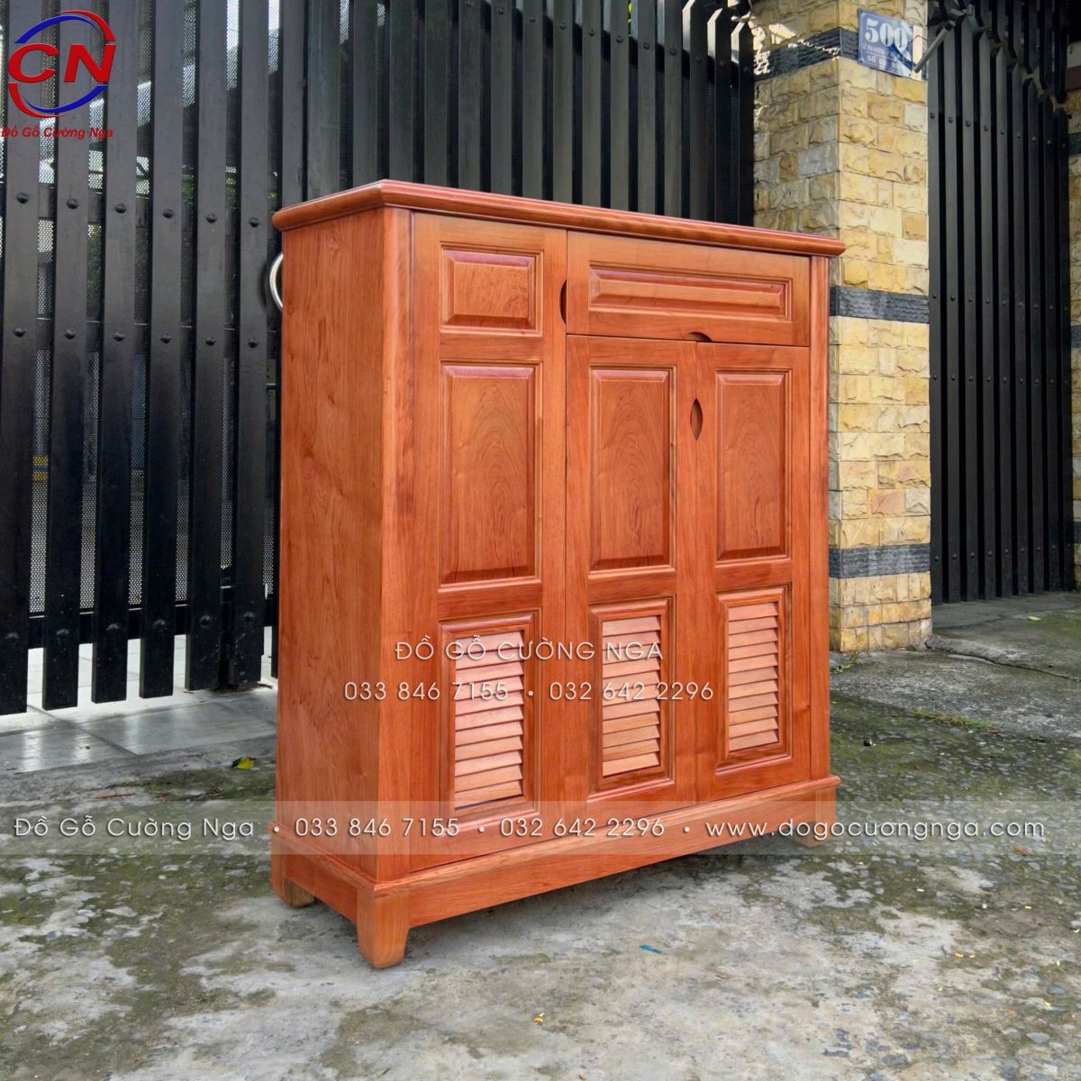 Tủ giày dép gỗ Hương Đá 3 cánh