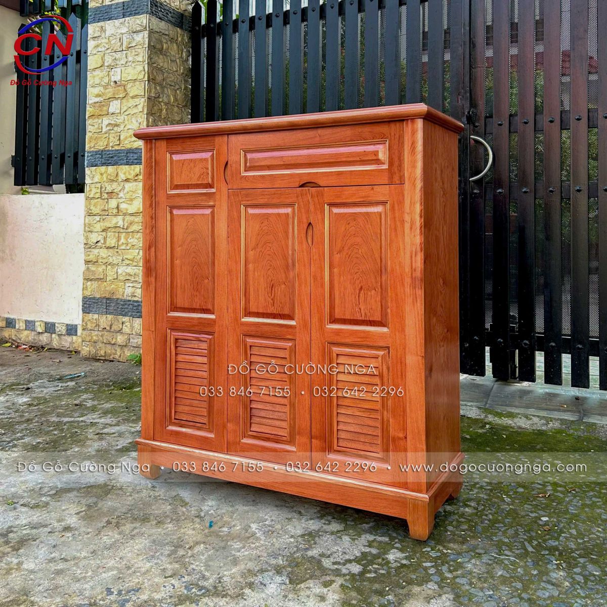 Tủ giày dép gỗ Hương Đá 3 cánh