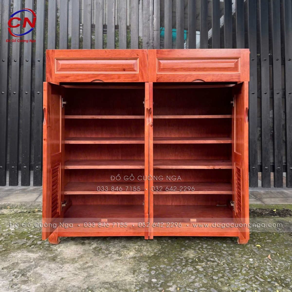 Tủ Giày Gỗ Hương Đá 4 Cánh - Nhiều Ngăn, Thiết Kế Gọn