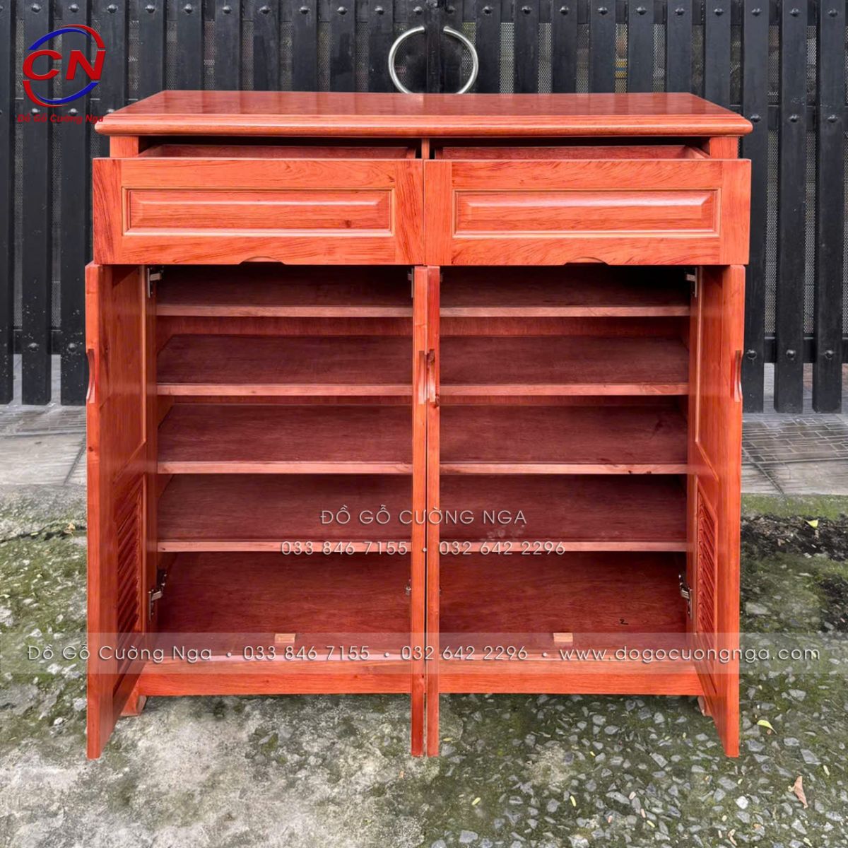 Tủ Giày Gỗ Hương Đá 4 Cánh - Nhiều Ngăn, Thiết Kế Gọn