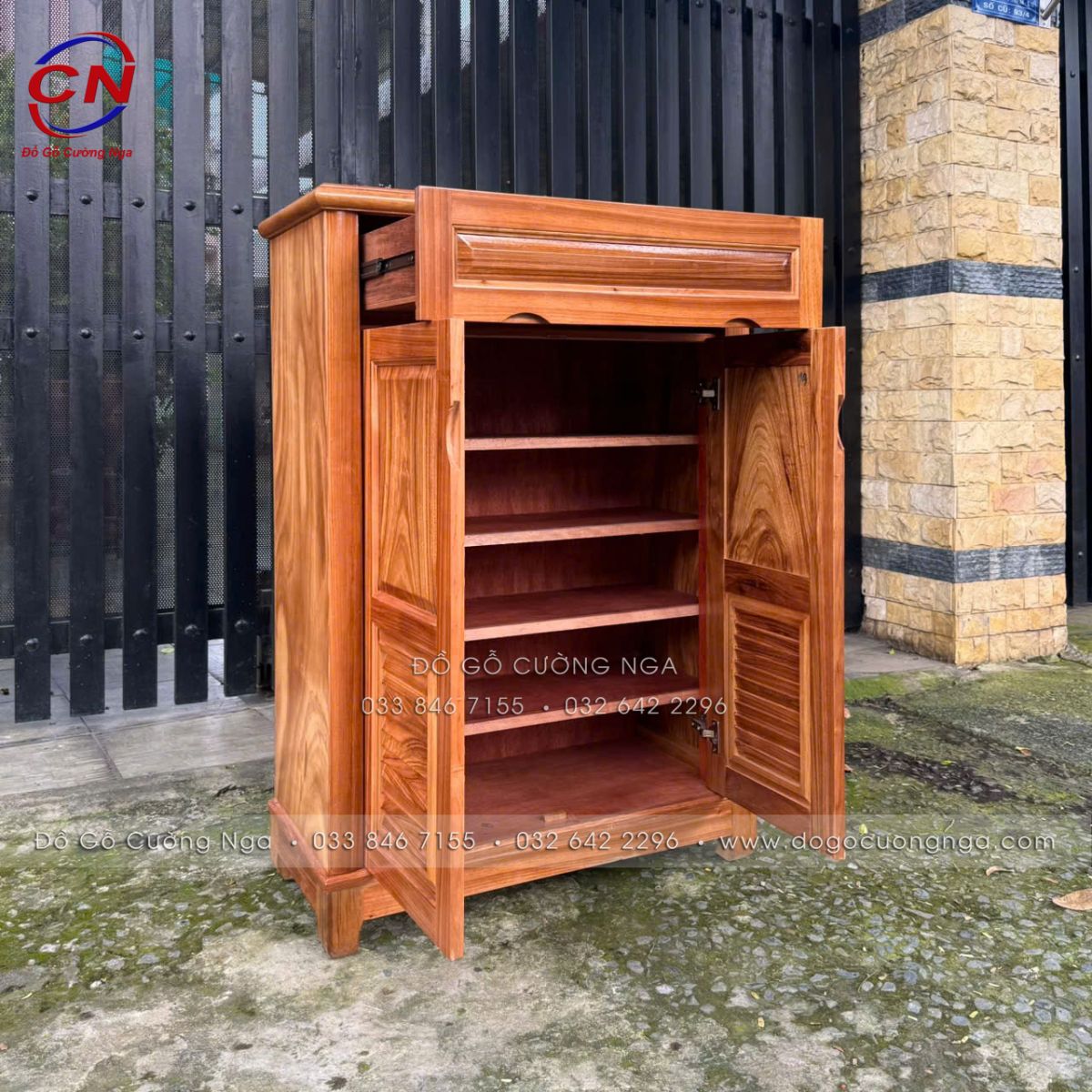 Tủ Giày Gỗ Hương Xám 2 Cánh 80cm Nhỏ Gọn 