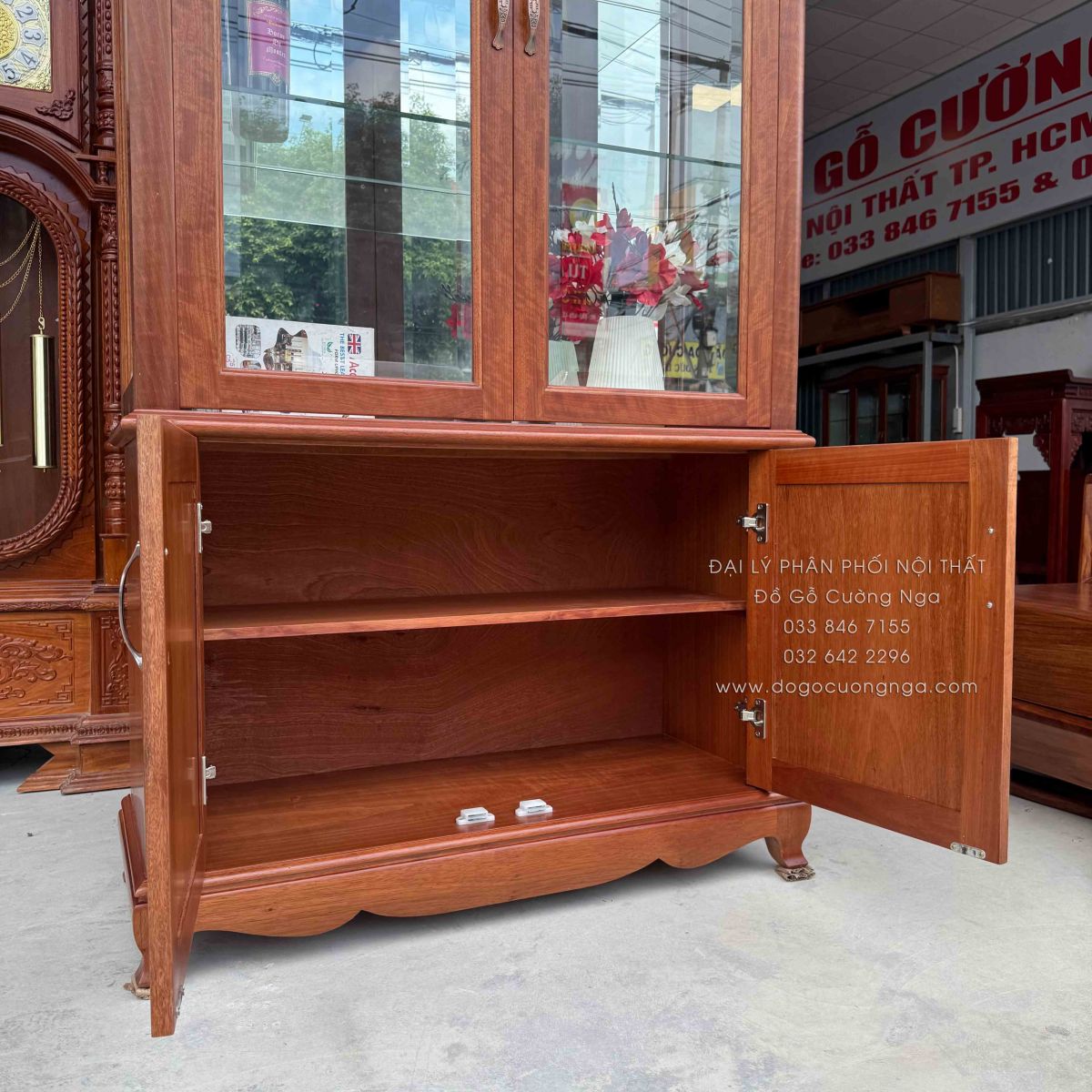 tủ rượu gỗ xoan đào 1m 