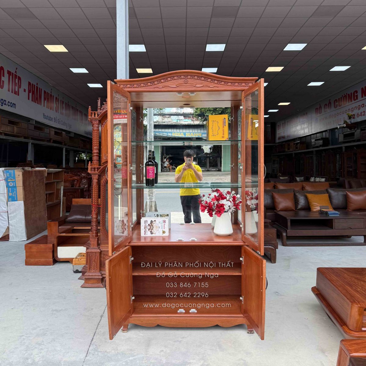 tủ rượu gỗ xoan đào 1m 