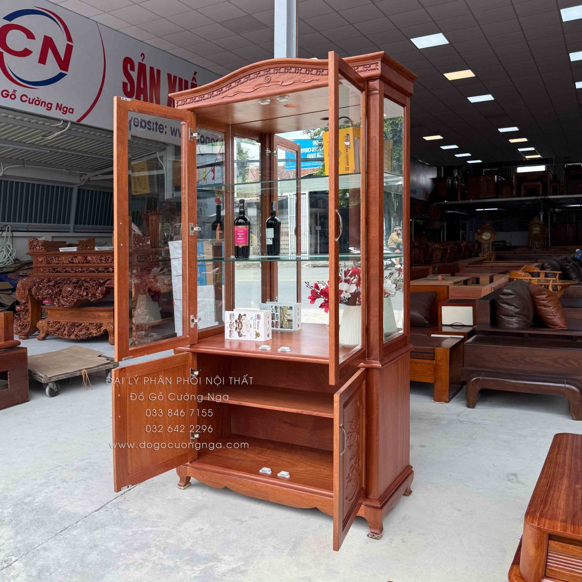 tủ rượu gỗ xoan đào 1m 