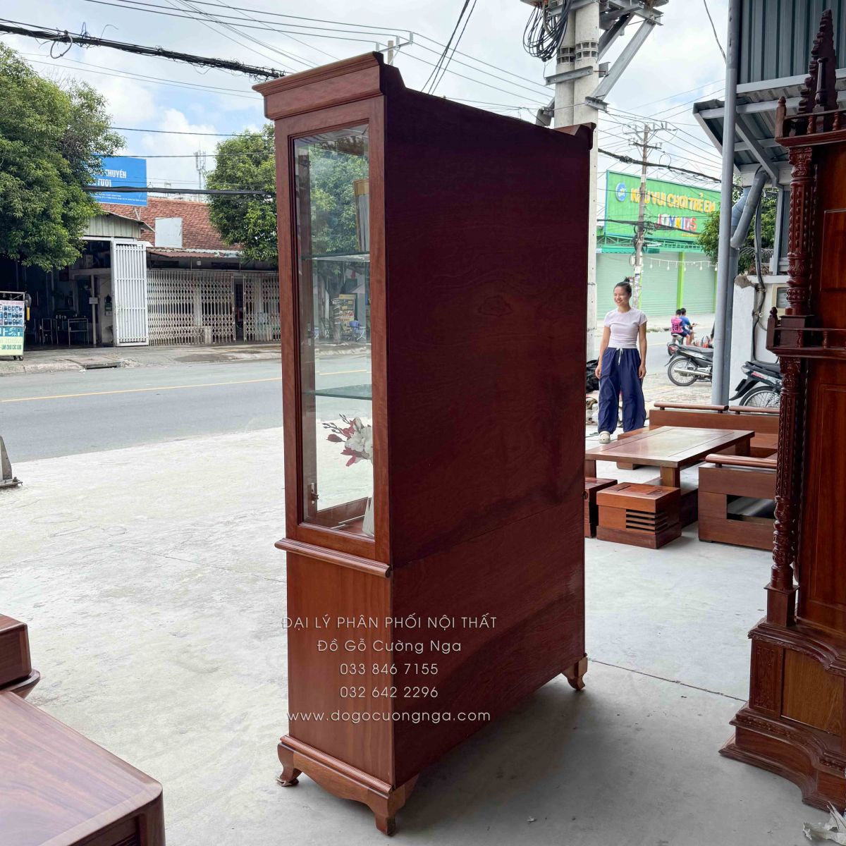 tủ rượu gỗ xoan đào 1m 