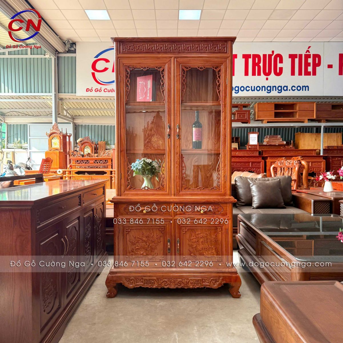 Tủ rượu gỗ hương đá vuông 1m
