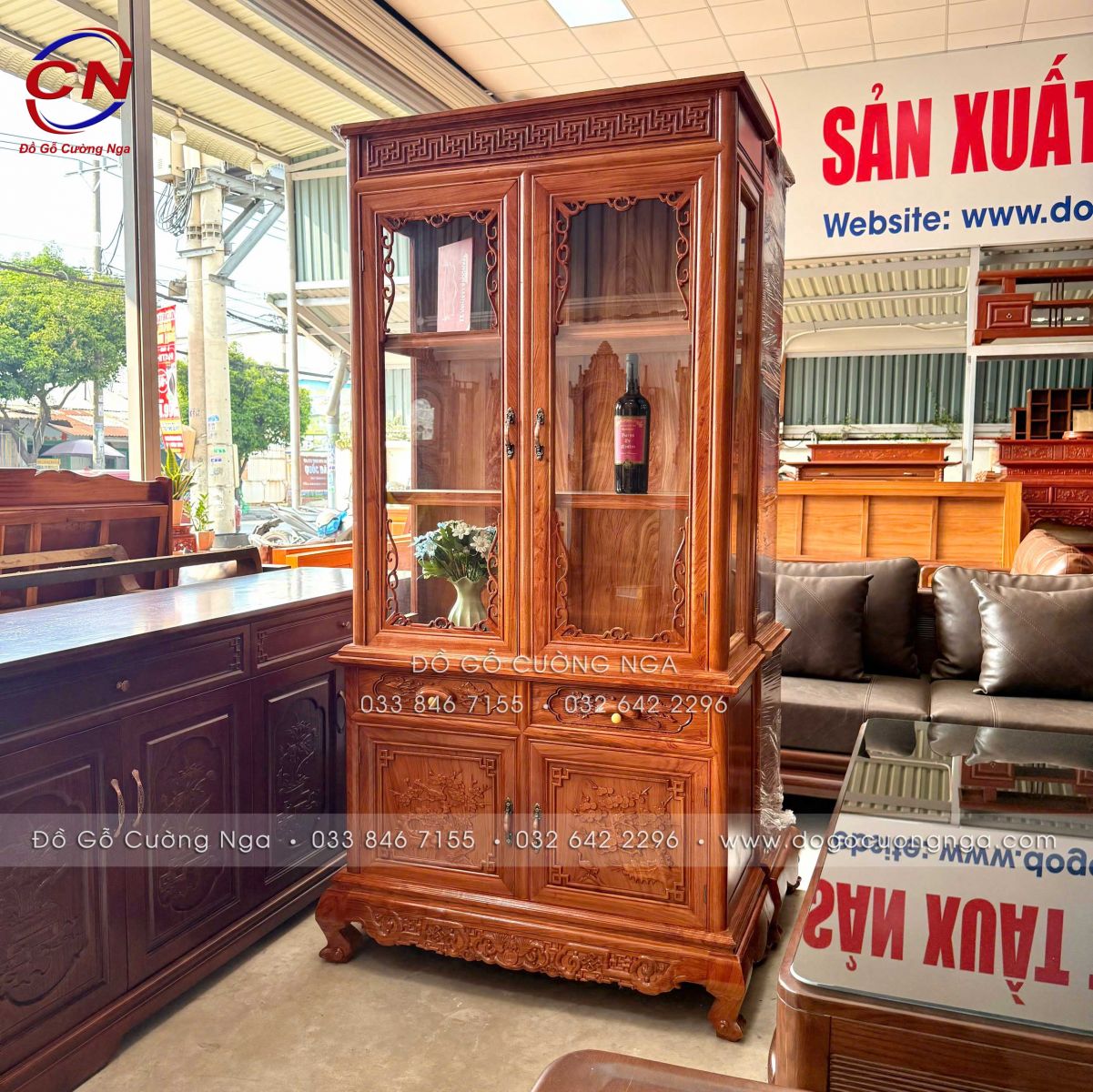 Tủ rượu gỗ hương đá vuông 1m