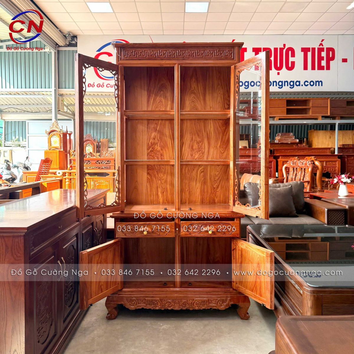 Tủ rượu gỗ hương đá vuông 1m