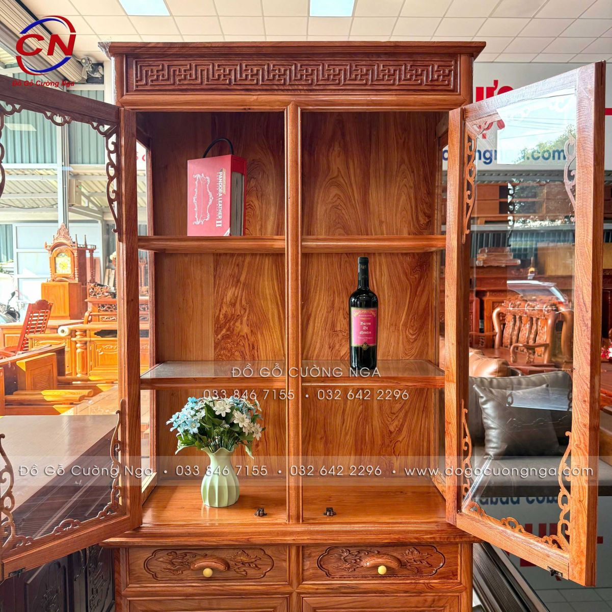 Tủ rượu gỗ hương đá vuông 1m