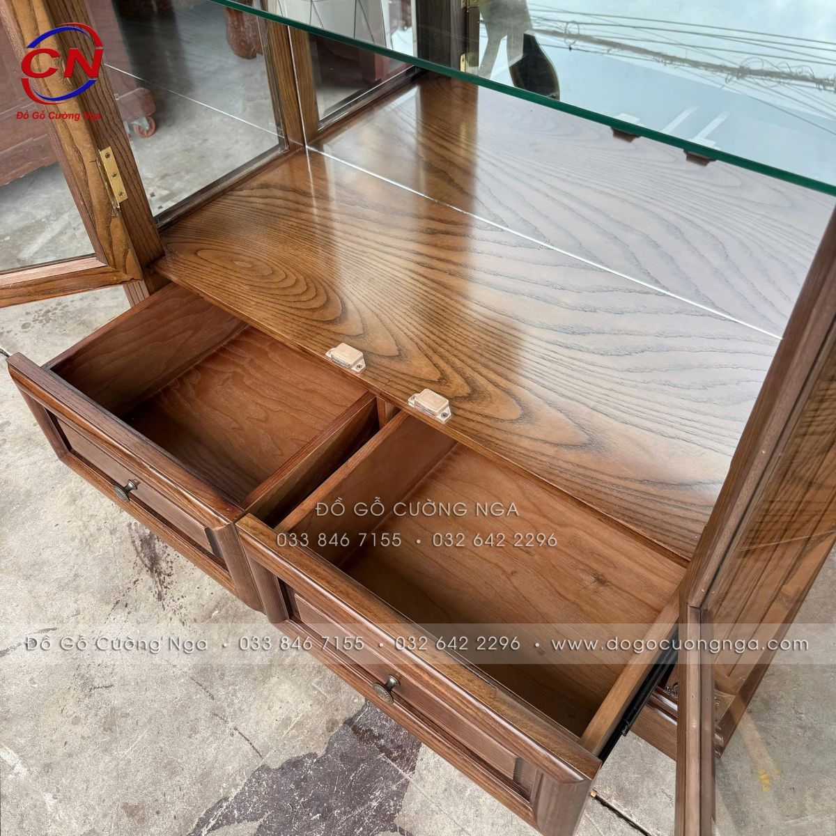 tủ rượu gỗ sồi 2 cánh kính