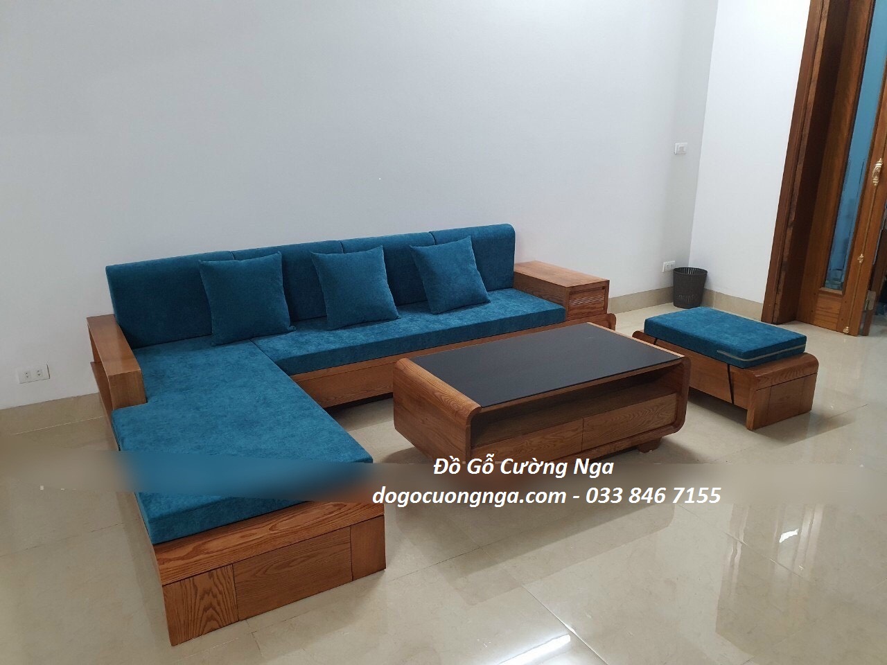 sofa gỗ sồi góc L 