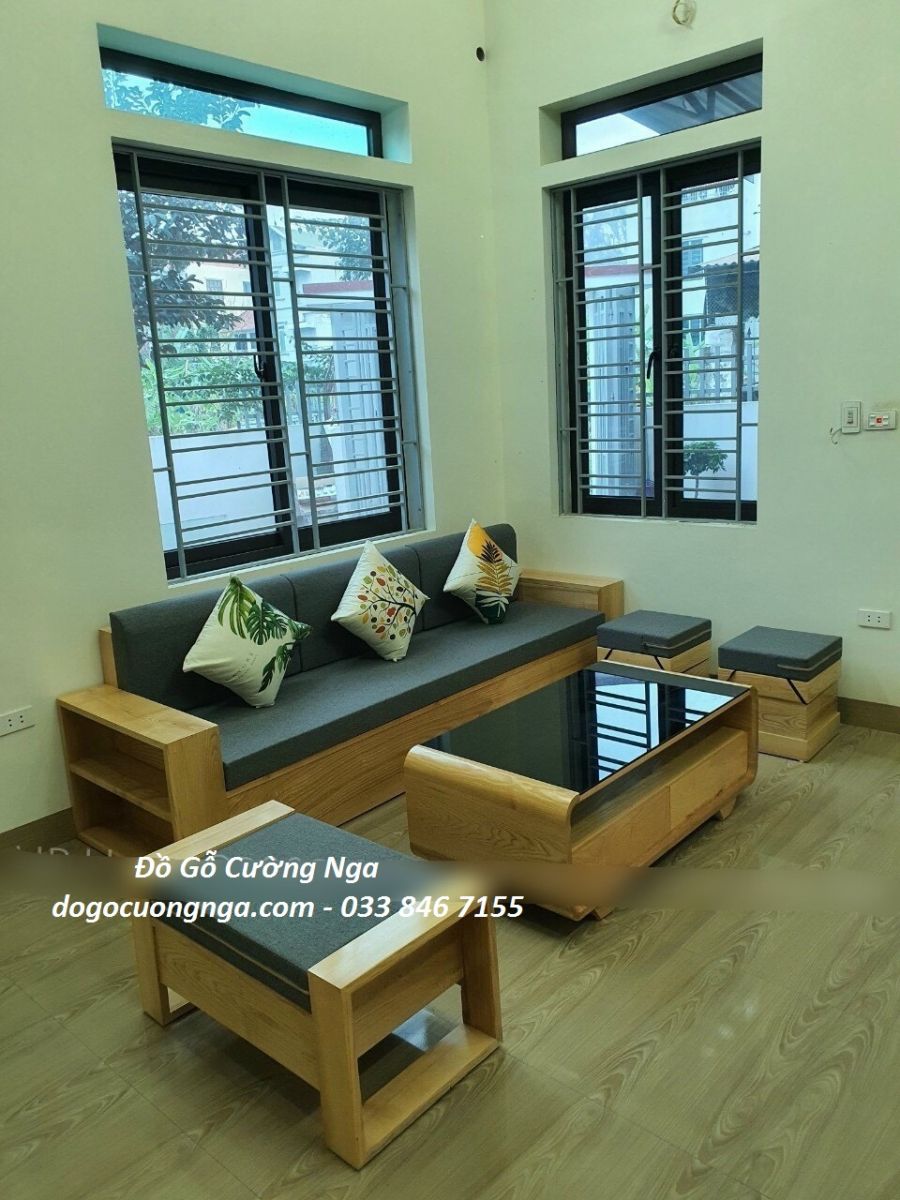 Sofa gỗ sồi nga - liền tấm - 3 món