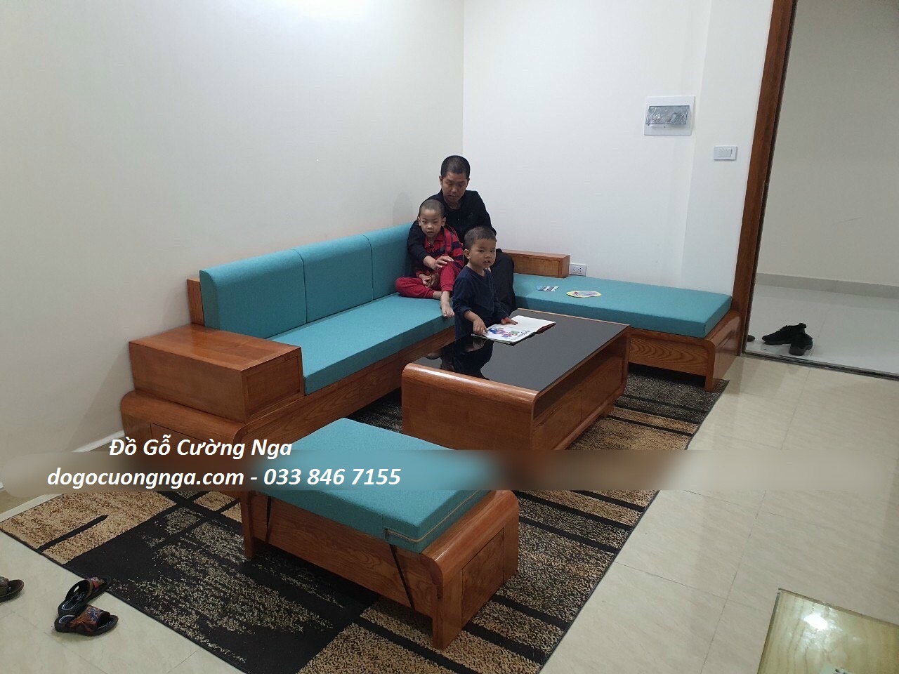 sofa gỗ sồi góc L 