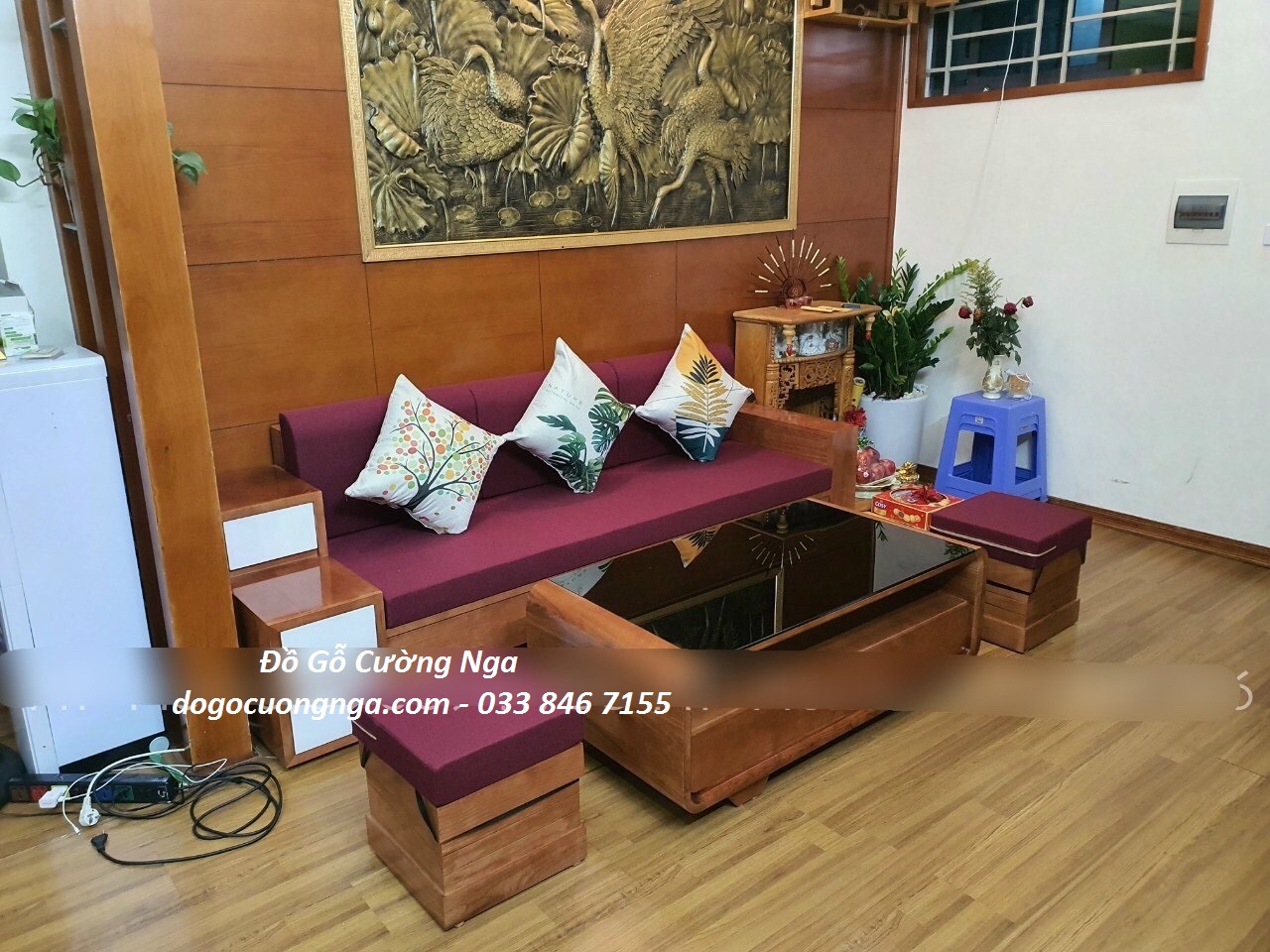sofa văng gỗ sồi Nga đẹp hiện đại