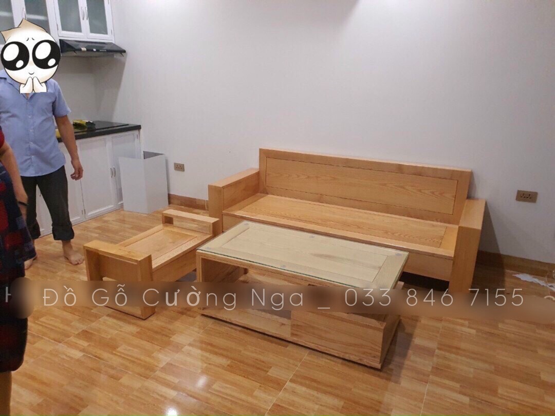 Sofa gỗ sồi nga - liền tấm - 3 món