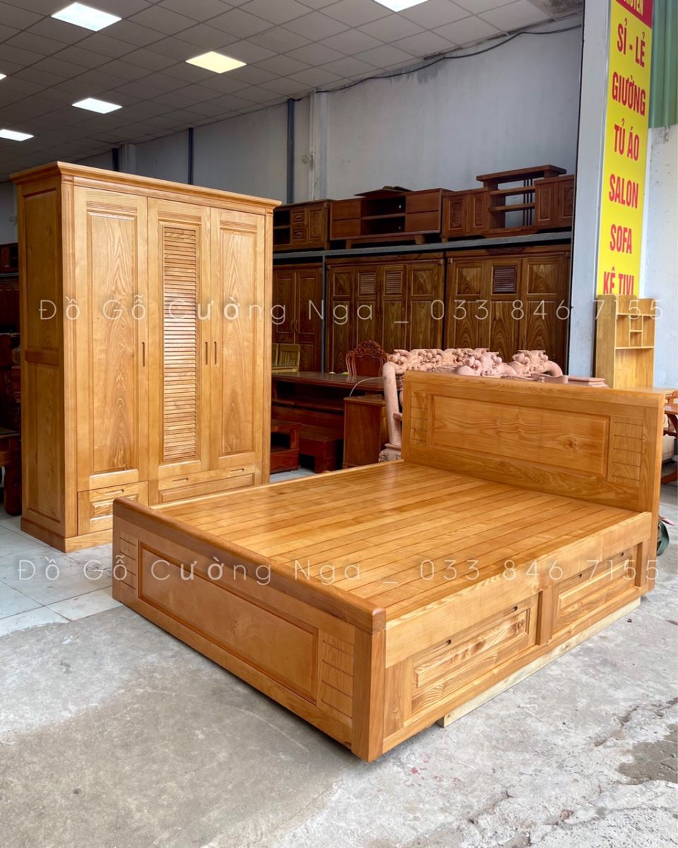 combo phòng ngủ gỗ sồi nga lua màu 
