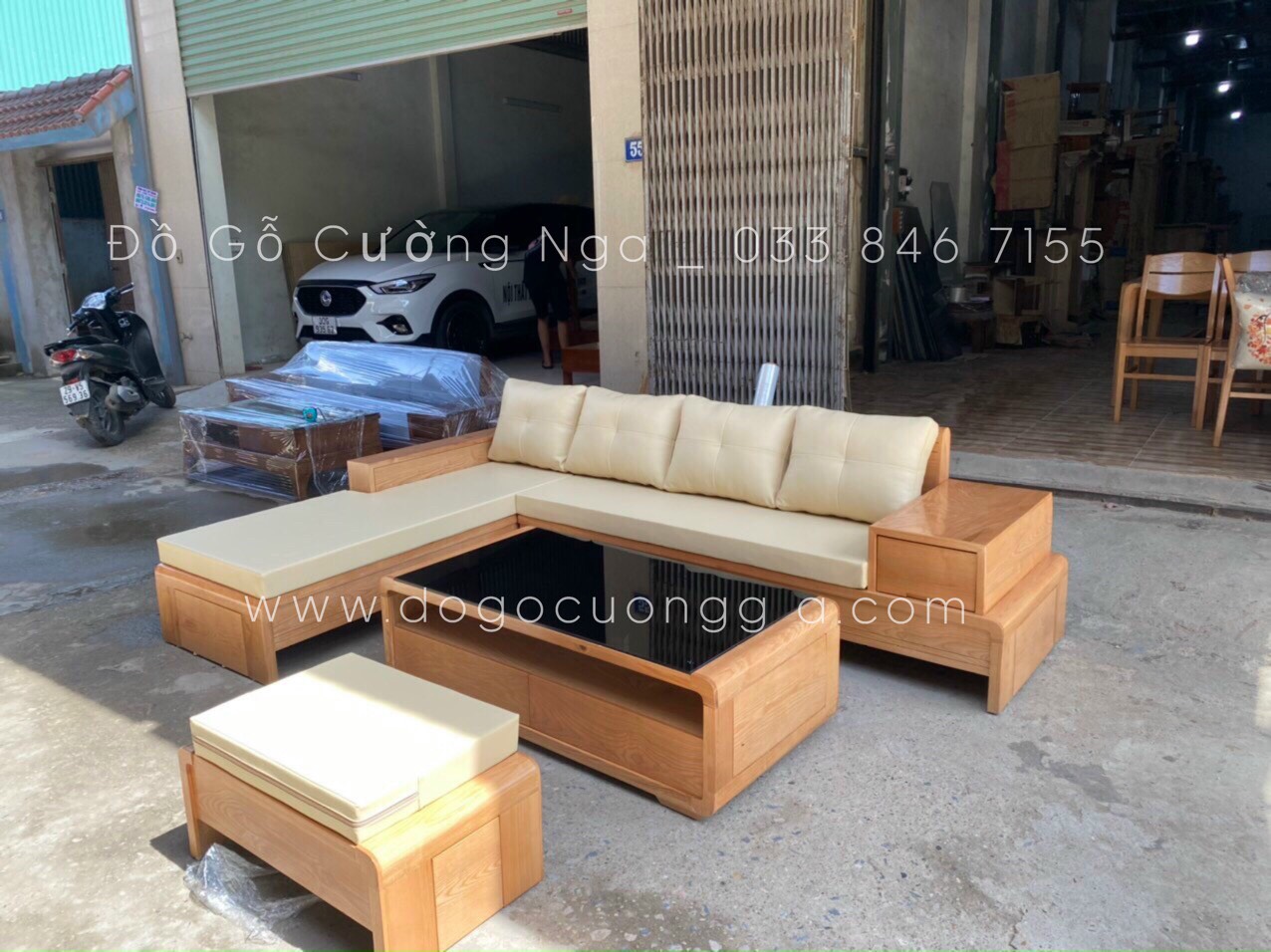Bàn ghế sofa góc gỗ sồi nga