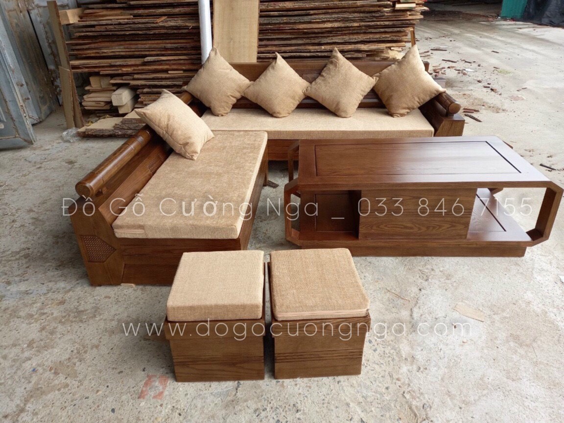 sofa gỗ sồi nga góc kim cương